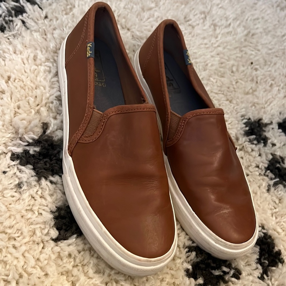 Brown Leather Slip-On Keds